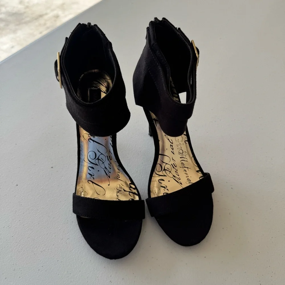 Material Girl Black Ankle Strap Heels size 6